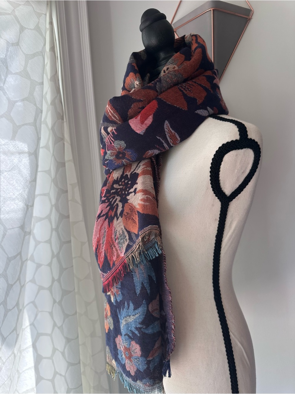 Extra Long Floral Multicolor Winter Fall Scarf Women's Purple Orange Mauve Taupe